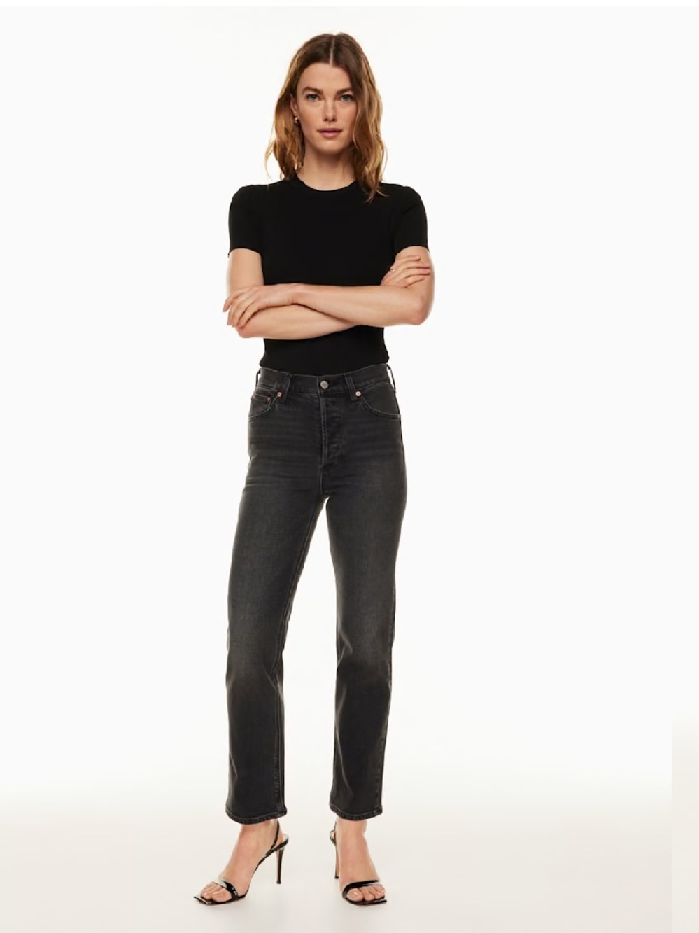 Aritzia Denim Forum The Arlo High Rise Straight Grey Size 27